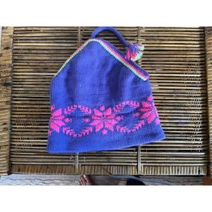 Wool Purple & Pink Snow Hat with Pompom